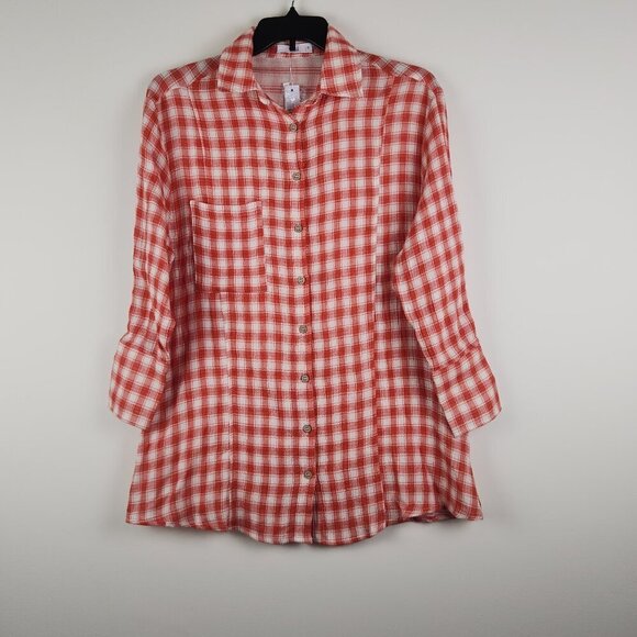 TALULAH Tops - Talulah Size S Plaid Long Sleeve Cotton Gauzy Relaxed Fit Beachy Tunic Top NWT